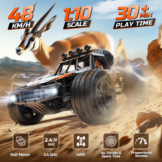 DEERC 1:10 RC Monster Truck rear view emphasizing durability