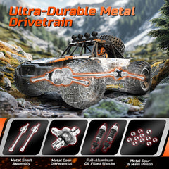 DEERC 1:10 RC Monster Truck side profile with rugged chassis