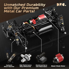 DEERC 1:14 crawler chassis detail with premium metal components