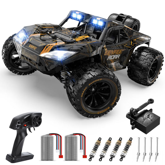 DEERC 1:14 crawler front view with LED headlights for night off-road fun