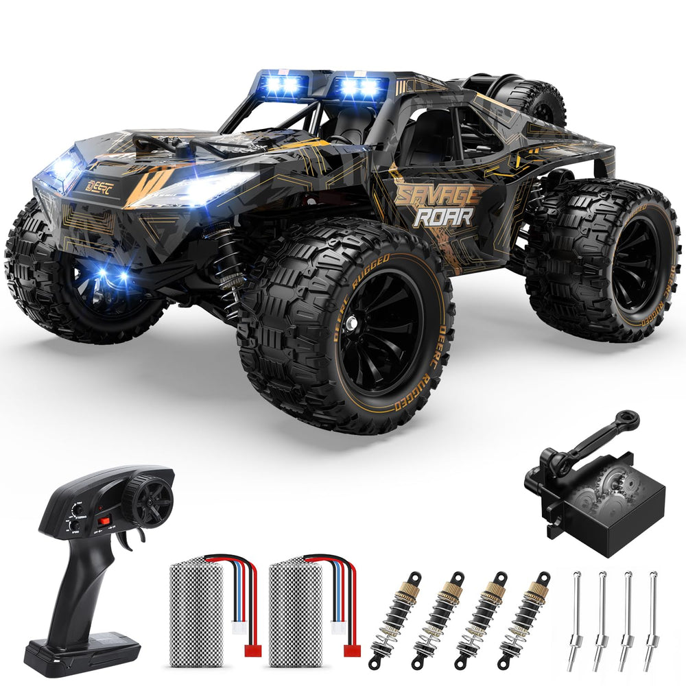 DEERC 1:14 crawler tires and suspension for all-terrain handling
