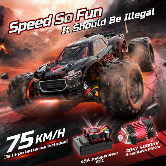 DEERC 1/14 off-road durability chassis withstands rough trails and jumps