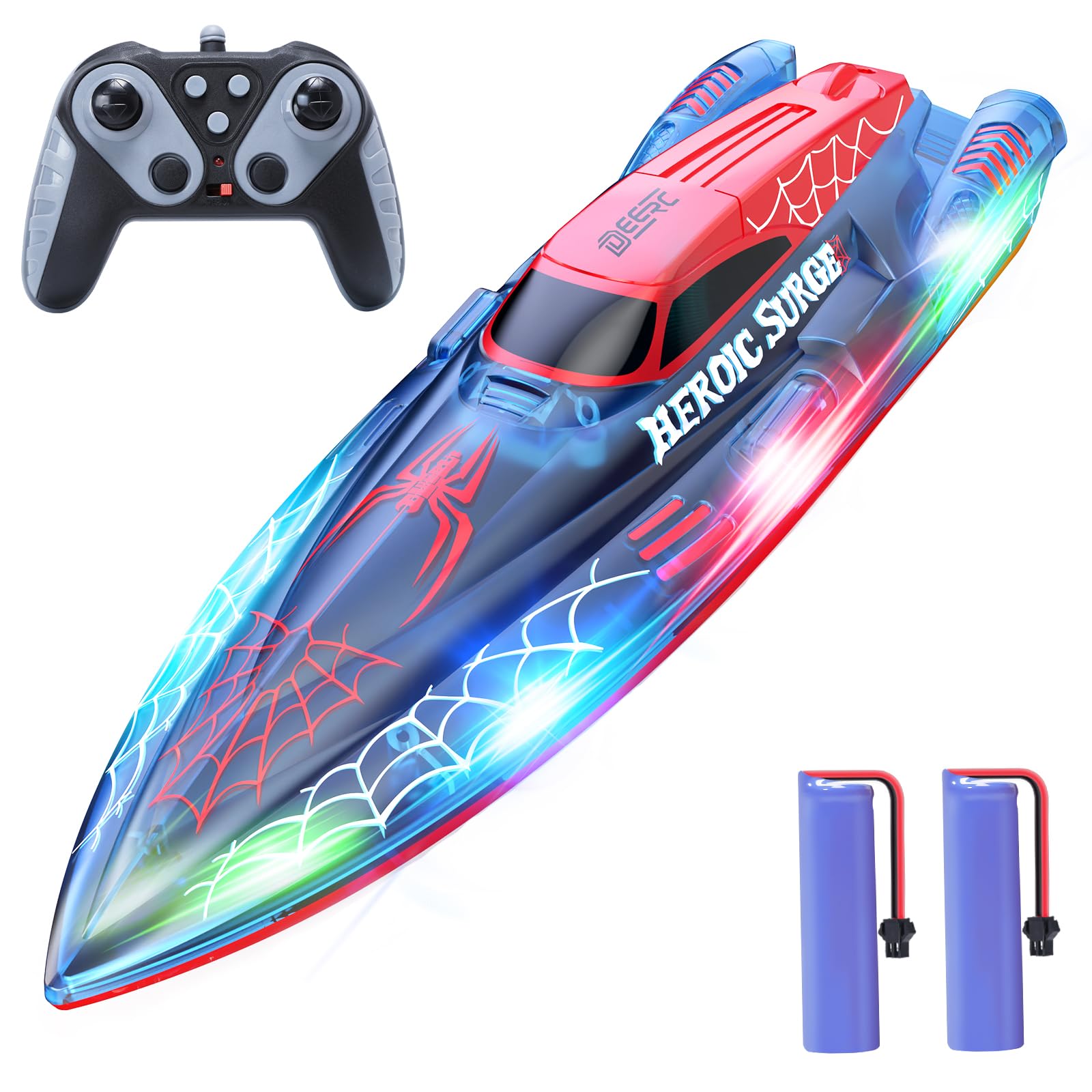 DEERC 13inch Spider RC Boat with LEDs glides in water for bold nightlife fun