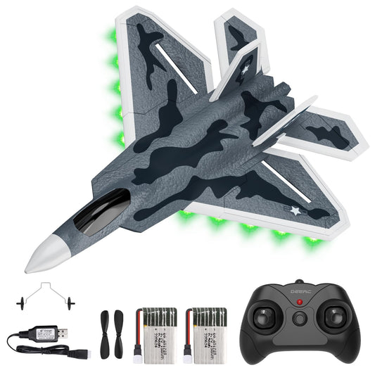 DEERC 2CH F22 Raptor with lights showing camouflage for dusk flights.