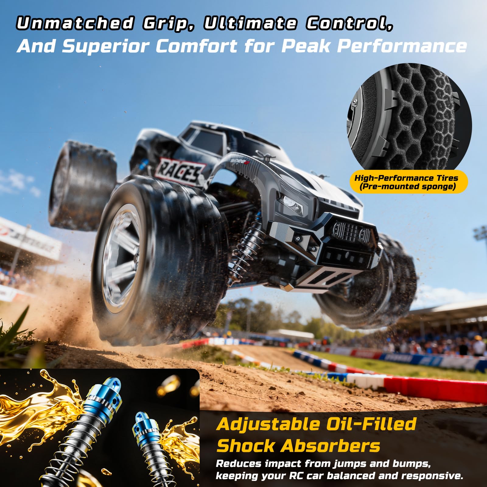 DEERC 8618 dual LiPo batteries enable up to 40 minutes of thrilling runs.