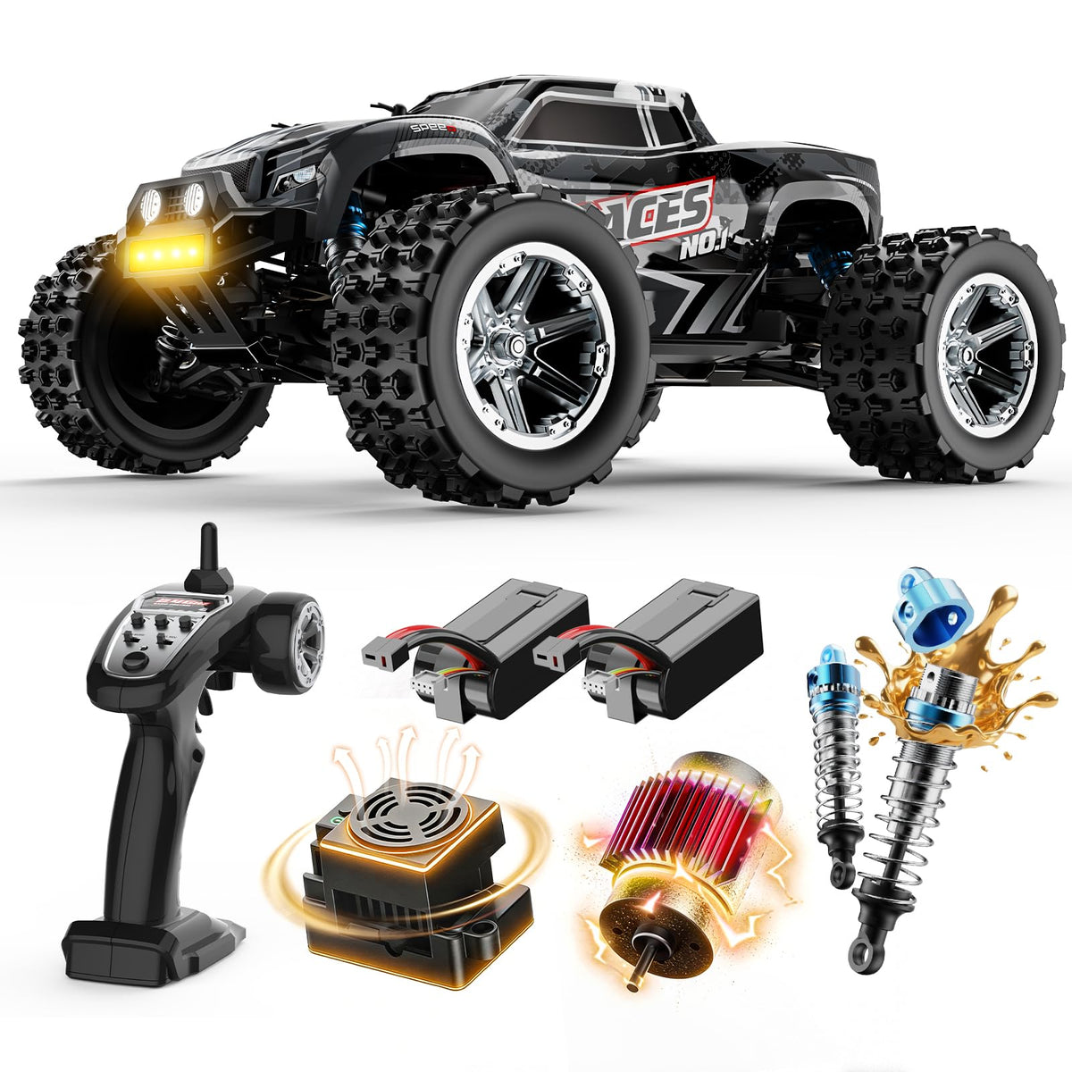 DEERC 8618 side view highlights rugged 4x4 chassis for all-terrain action.
