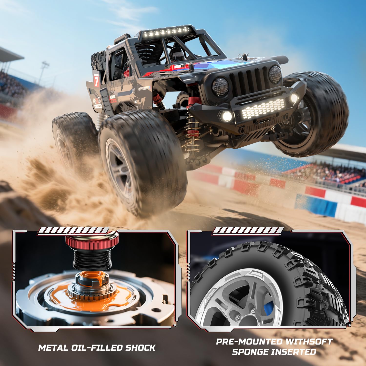 DEERC alloy oil-filled shocks deliver smoother landings and better grip.