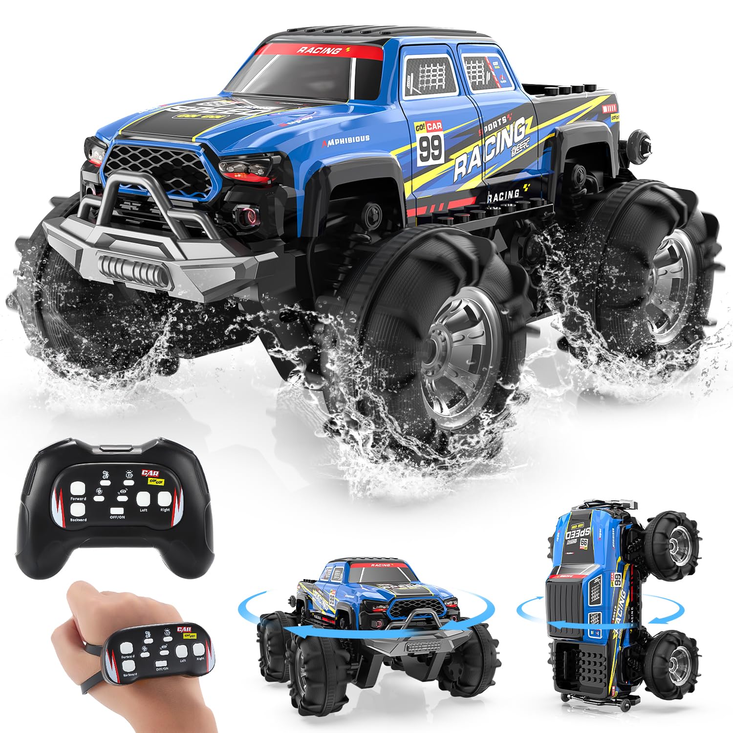 DEERC BG028 amphibious truck on land and water for outdoor adventures.