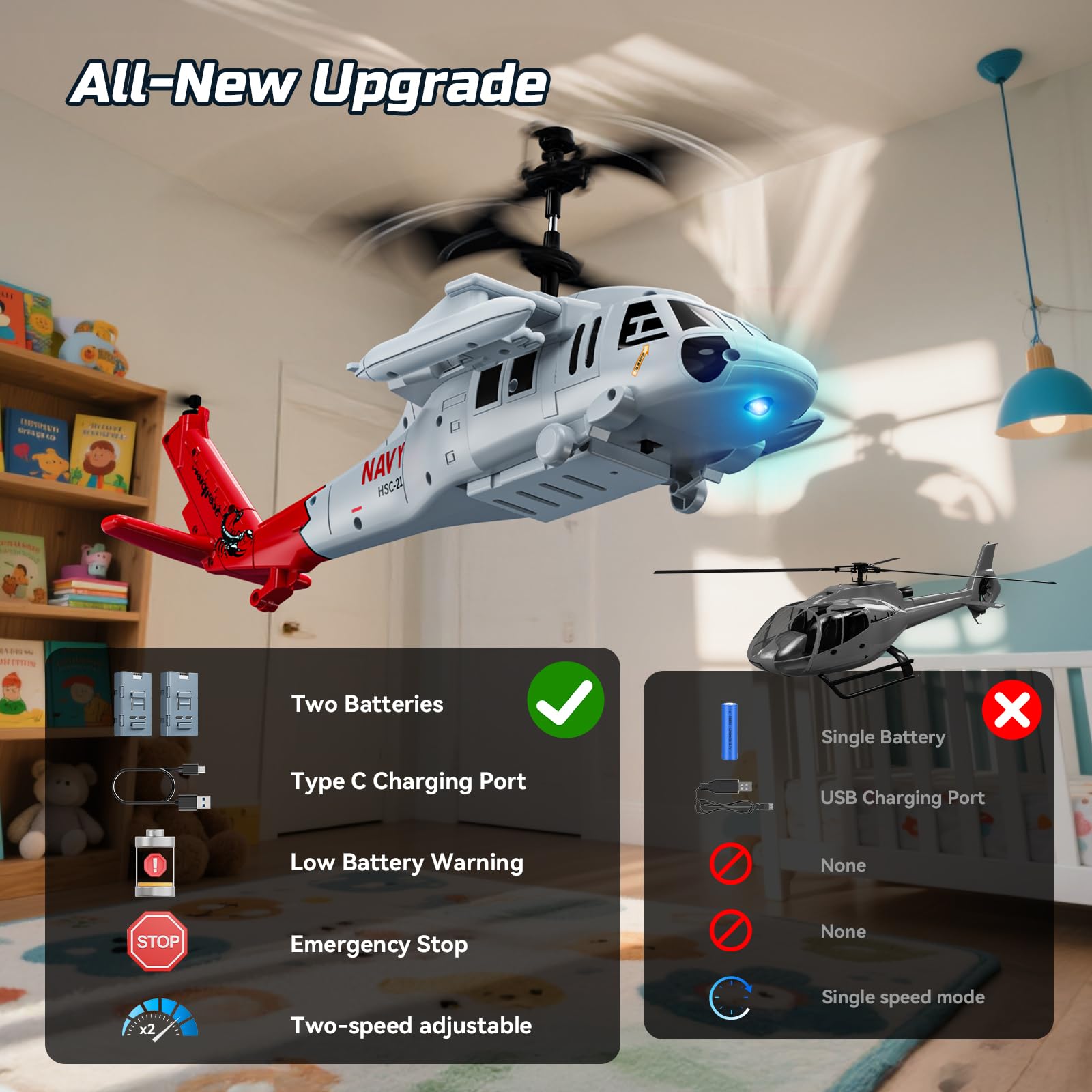 DEERC Black Hawk RC helicopter altitude hold helps steady beginner flights.
