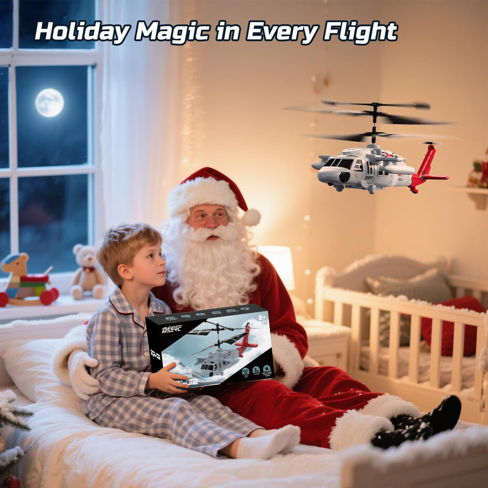 DEERC Black Hawk RC helicopter indoor-friendly design supports group play.