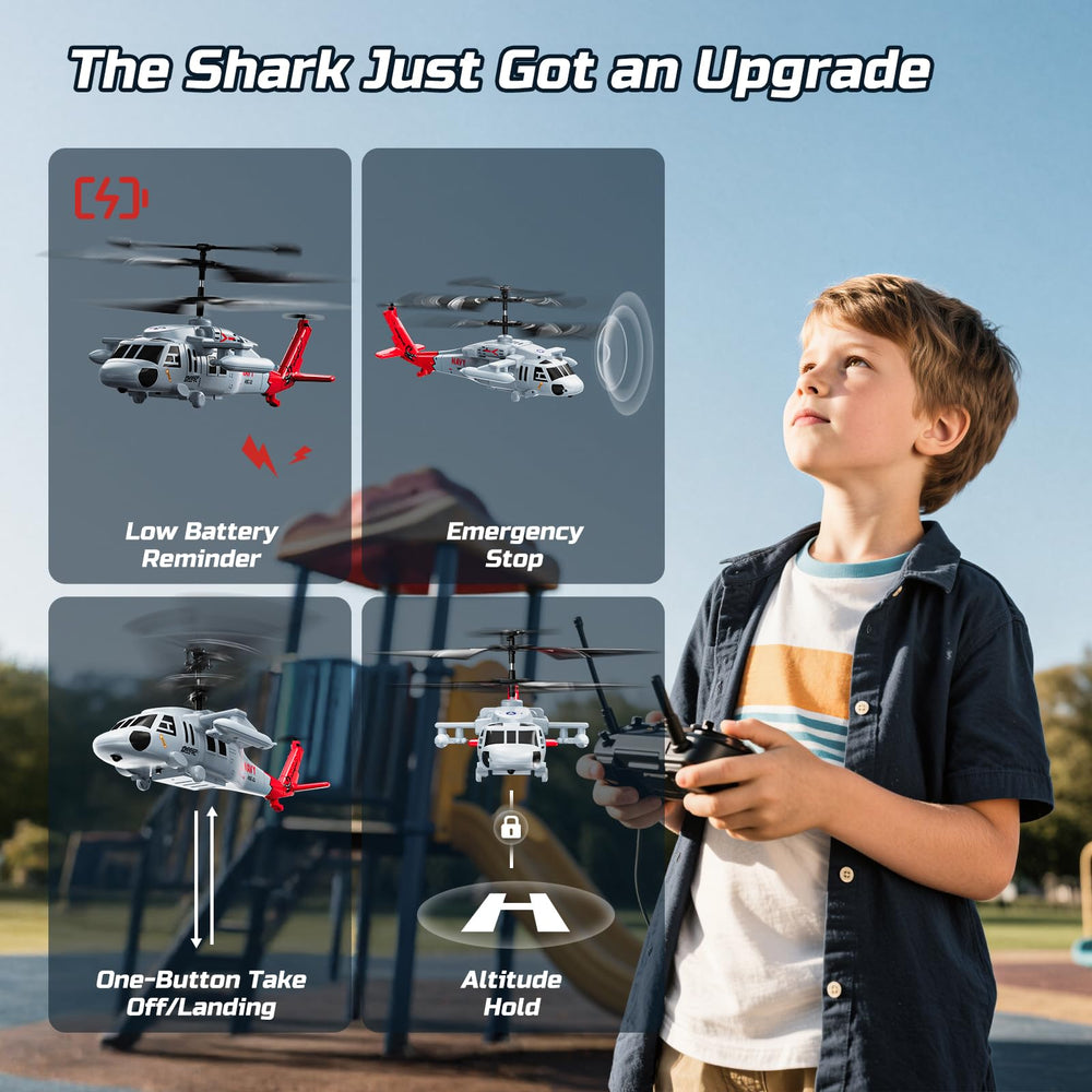 DEERC Black Hawk RC helicopter two batteries enable longer play sessions.