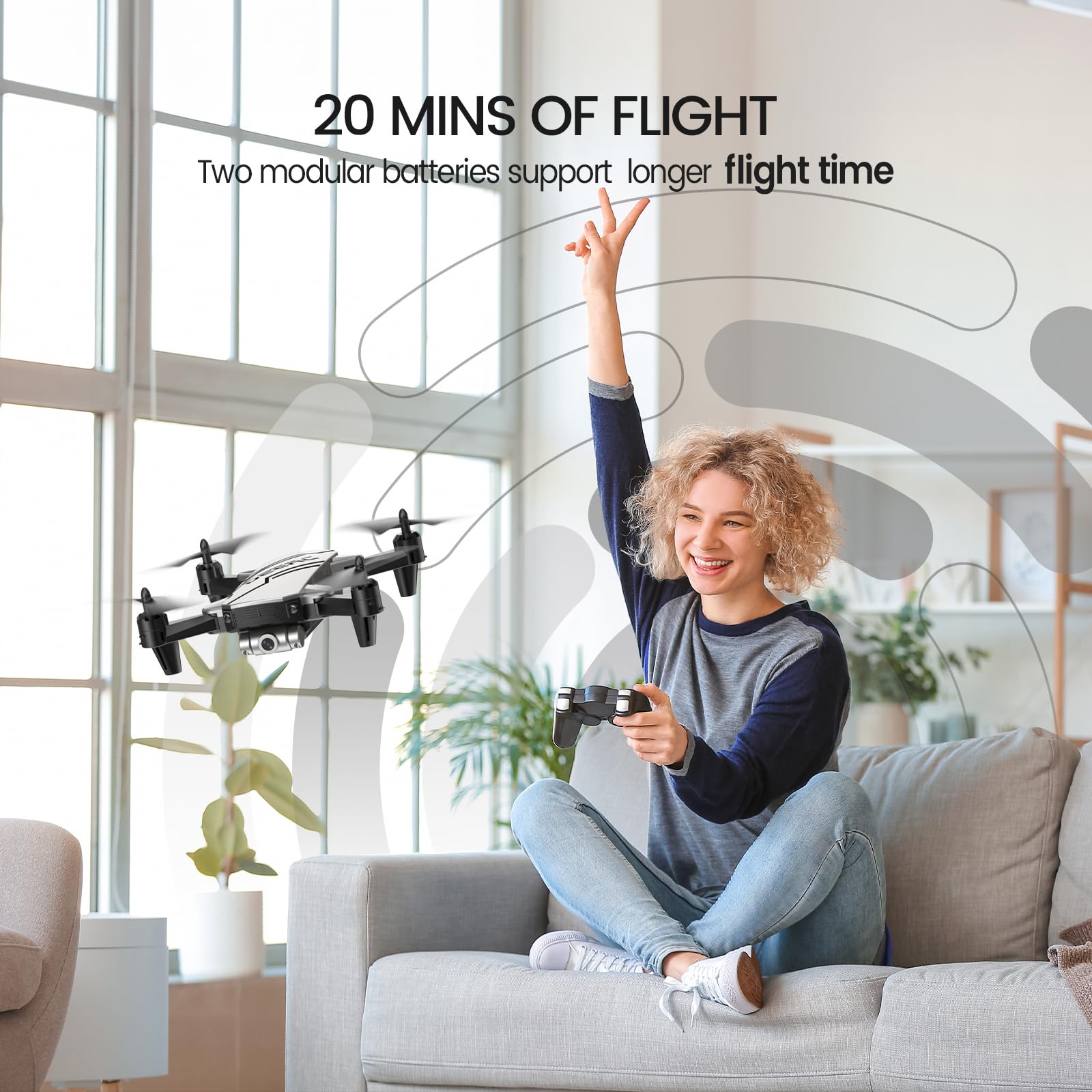 DEERC D20 two rechargeable batteries extend flight time per session