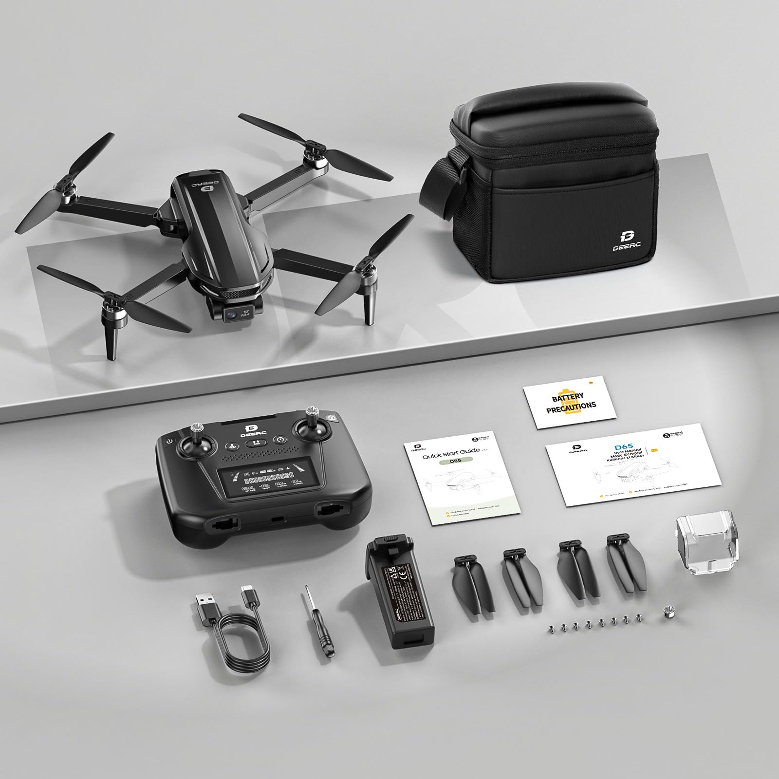 DEERC D65 brushless motors resist wind for smoother flights.