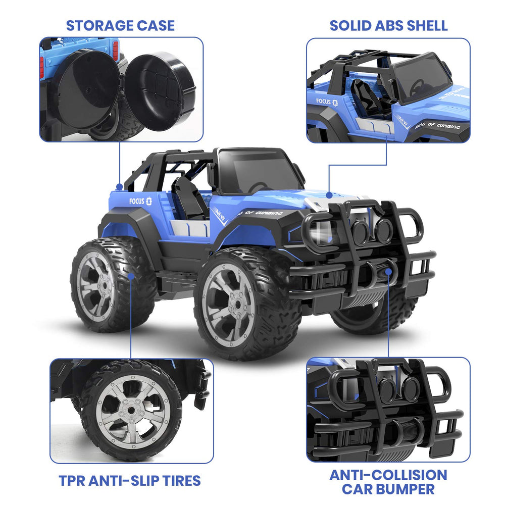 DEERC DE42 blue RC car comes in gift-ready packaging.