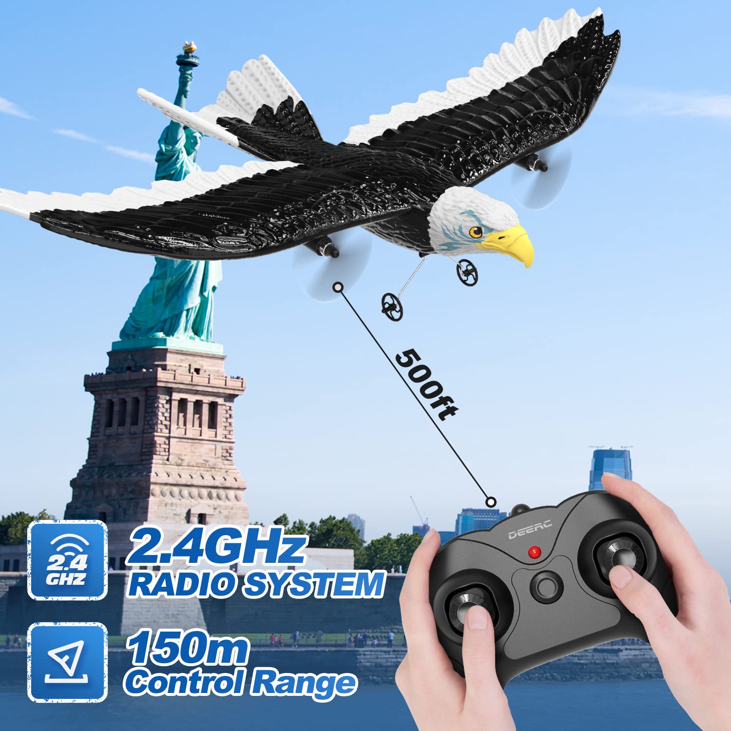 DEERC Eagle Plane dual-motor power helps takeoffs and climbs smoothly.