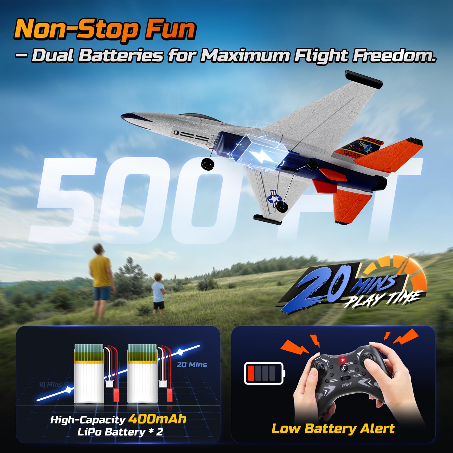 DEERC F-16 X-62A Vista packaging and included accessories for easy setup
