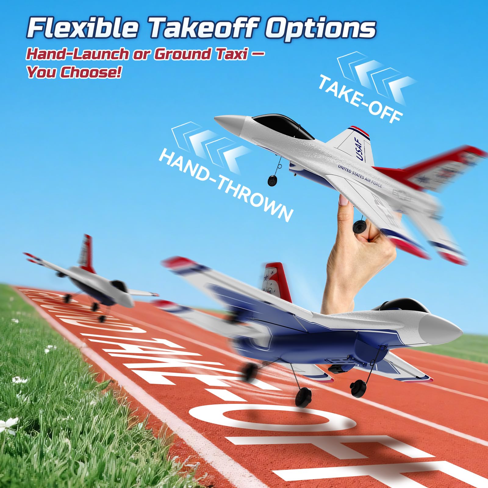DEERC F16 Thunderbirds lightweight design supports easy backyard flights.