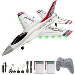 DEERC F16 Thunderbirds front view with lights for dynamic flights.