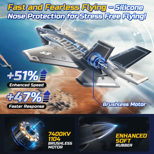 DEERC F35 brushless motor 7400kv delivering strong thrust.