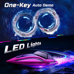DEERC 2.4GHz anti-interference pink RC boat enables multiplayer races.