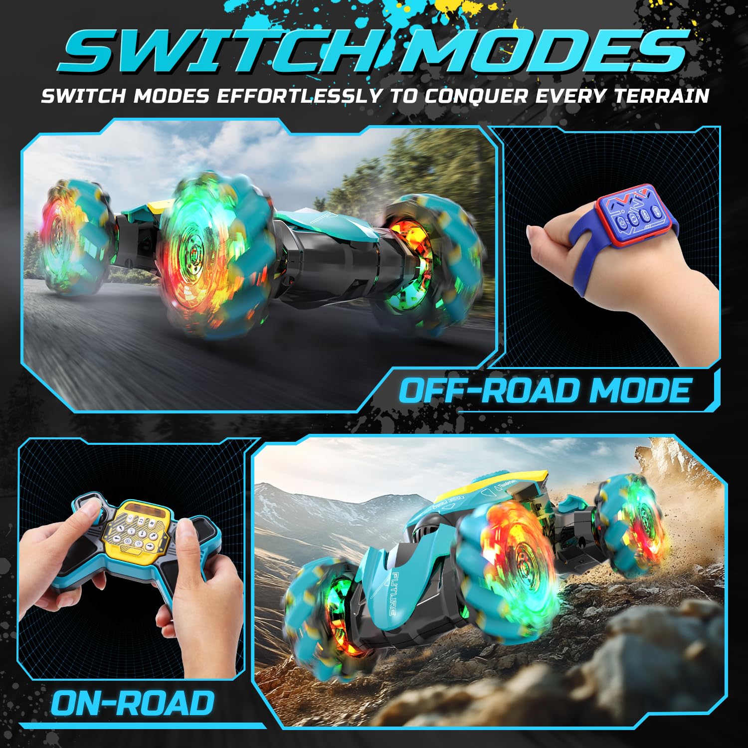 DEERC stunt car performs side drifts and spins for exciting play sessions.