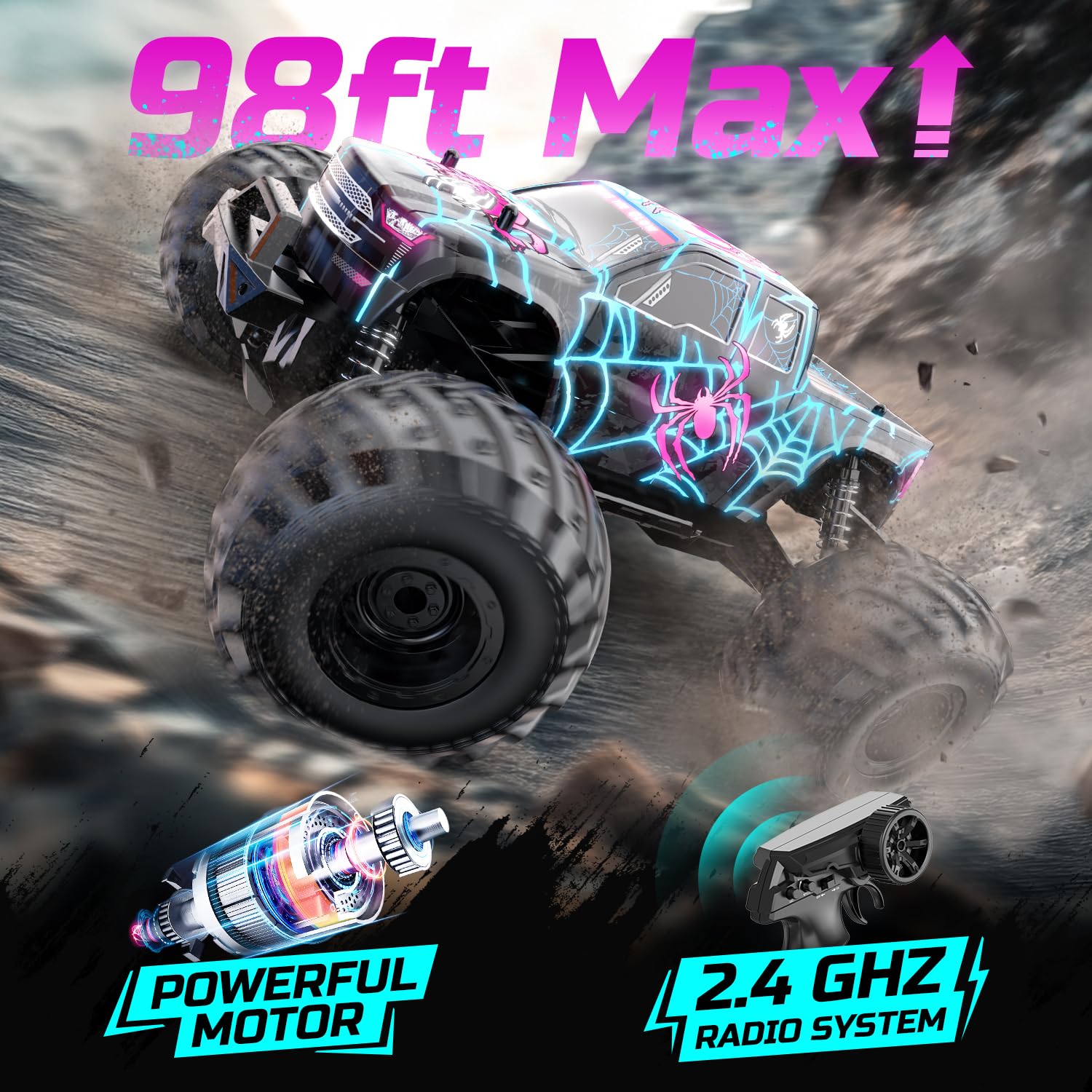 DEERC glowing spider RC car remote lets kids steer with precise control