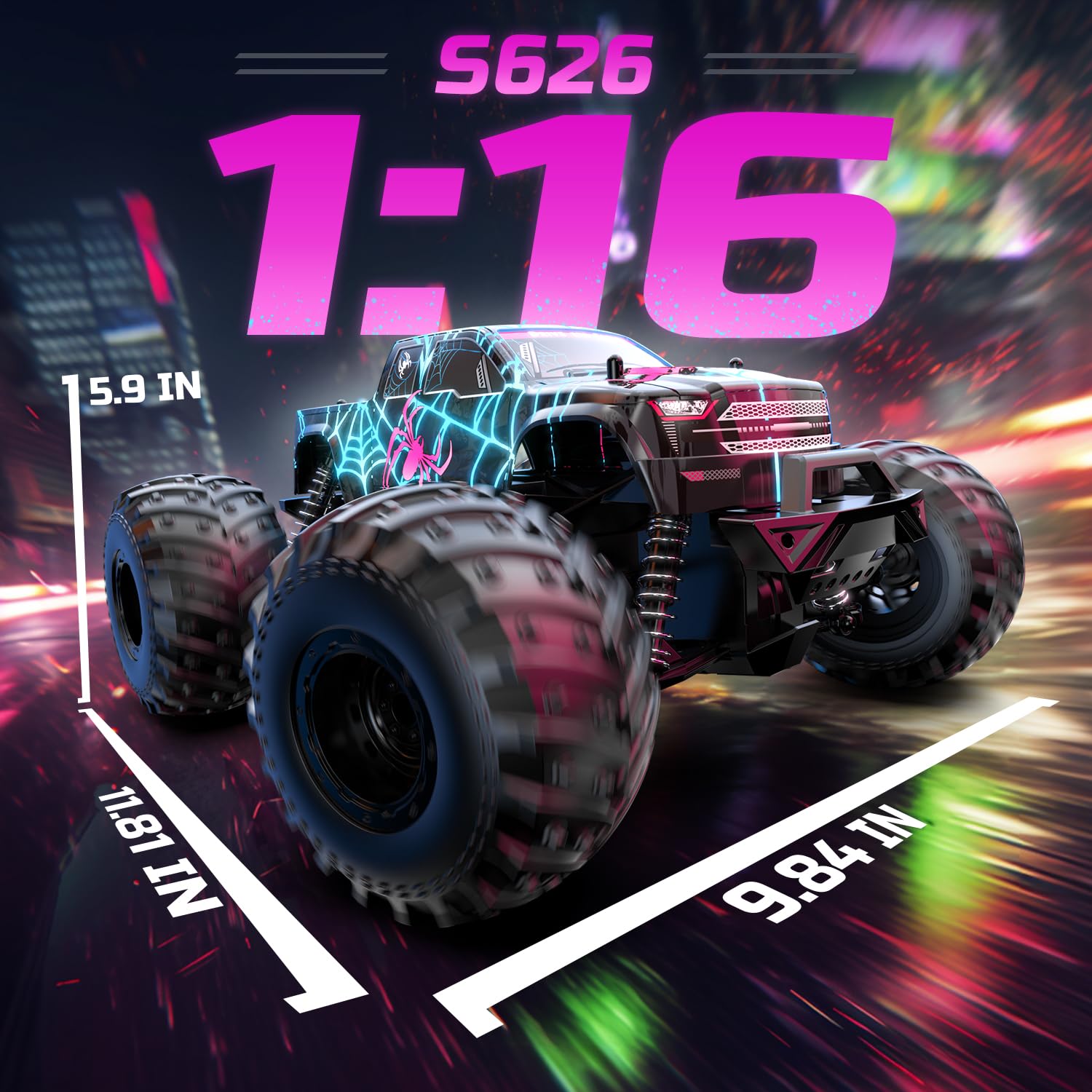 DEERC glowing spider RC car two batteries extend playtime for longer sessions