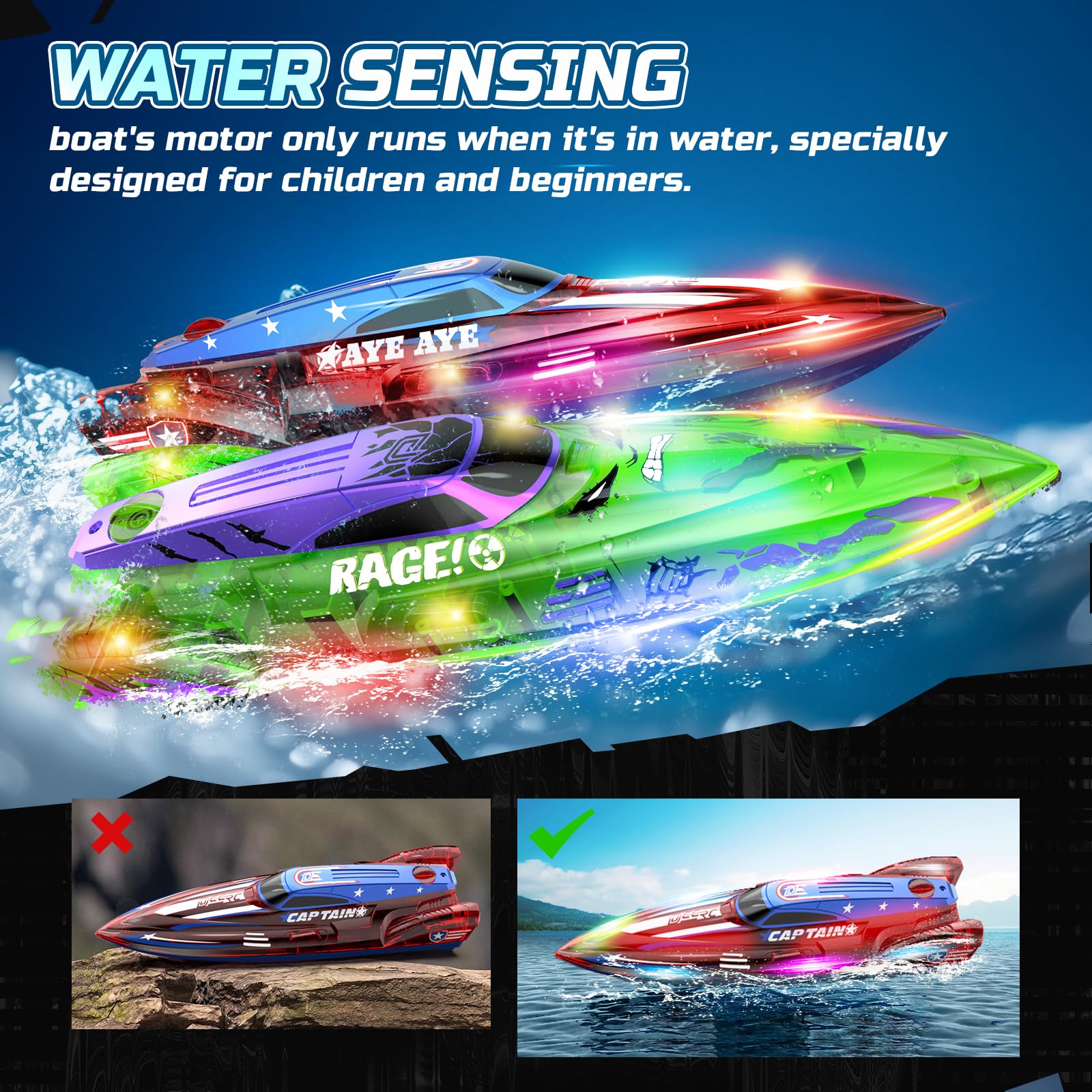 DEERC graffiti red, white, and blue boat design evokes hero energy.