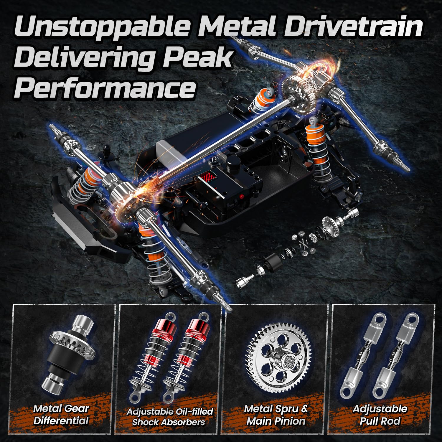 DEERC H16R 4x4 off-road chassis handles rough terrain confidently.