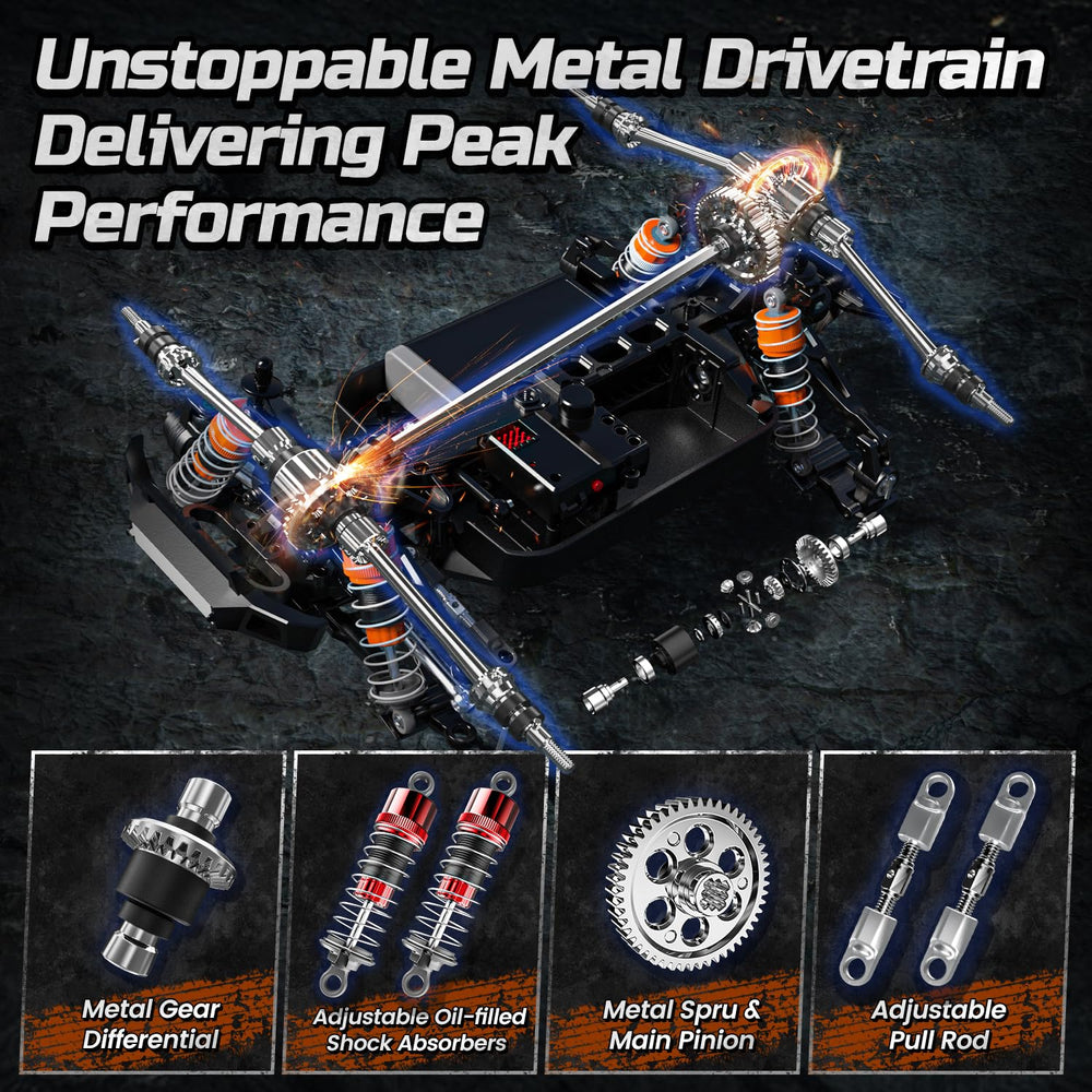 DEERC H16R 4x4 off-road chassis handles rough terrain confidently.