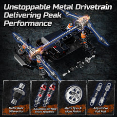 DEERC H16R 4x4 off-road chassis handles rough terrain confidently.