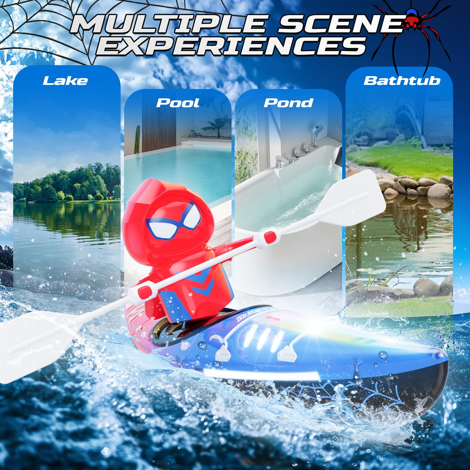 DEERC mini RC boat with LED lights for safe nighttime fun