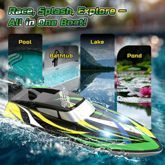 DEERC 2.4GHz remote control for precise throttle and steering.