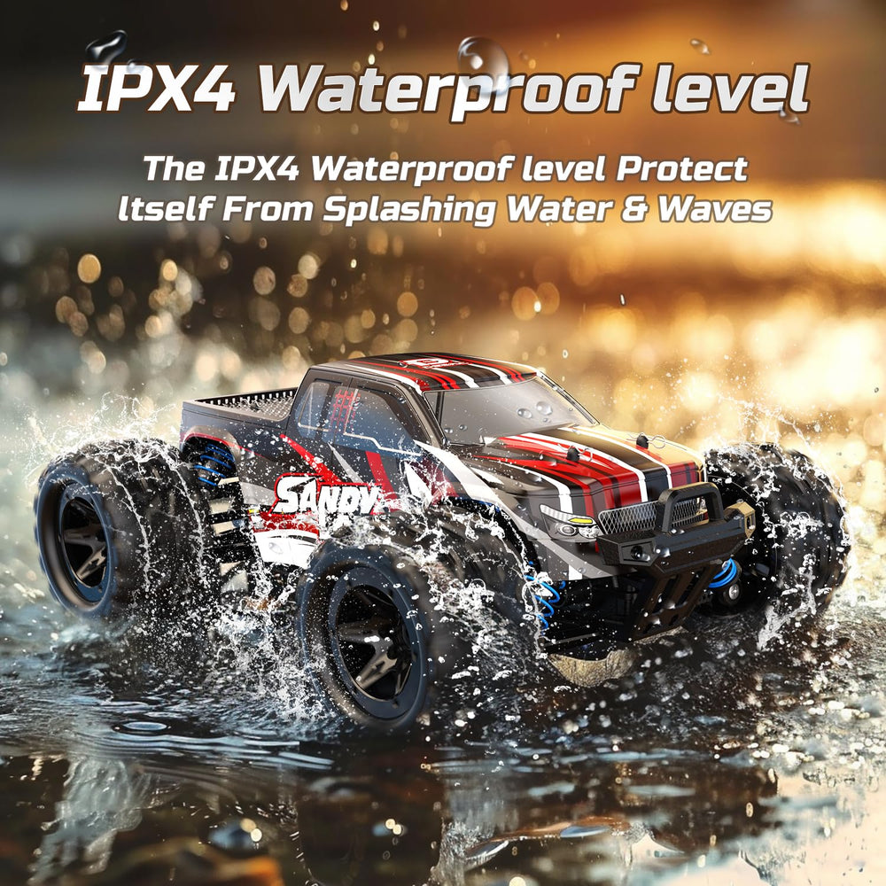 DEERC RC car 2.4GHz remote offers precise, responsive control.