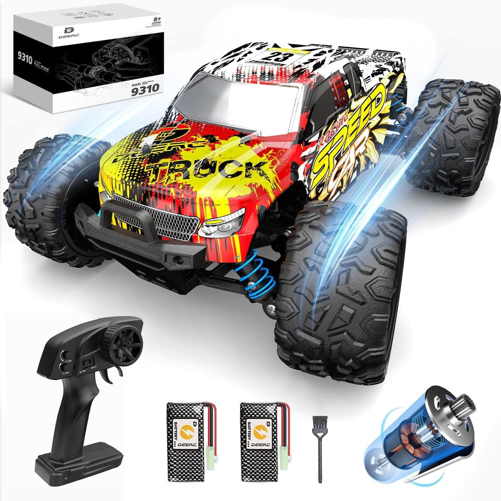 DEERC RC car front view highlights high-speed design for off-road adventures