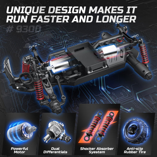 DEERC RC car metal hub strengthens wheel assembly for durability.