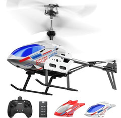 DEERC RC helicopter side view with LED lights for indoor play
