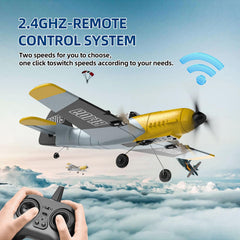 DEERC RC Plane 2.4GHz remote with range up to 200 meters.