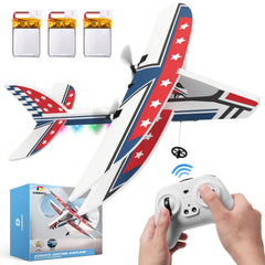 DEERC RC plane front view highlighting beginner-friendly, compact design.