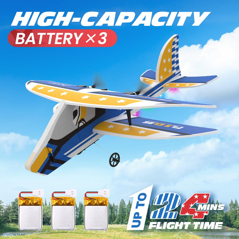 DEERC RC Plane in flight with stable 6-axis gyro system.