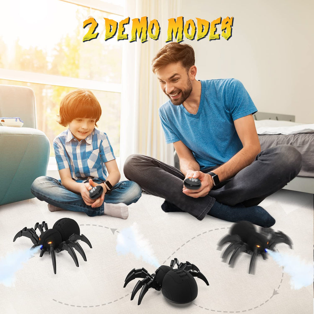 DEERC remote-control spider in action, showcasing crawling movement and spray.