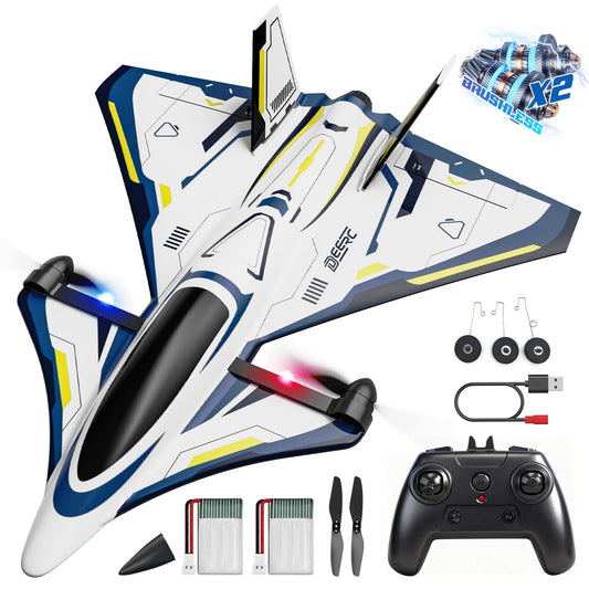 DEERC sci-fi jet front view with LEDs for high visibility