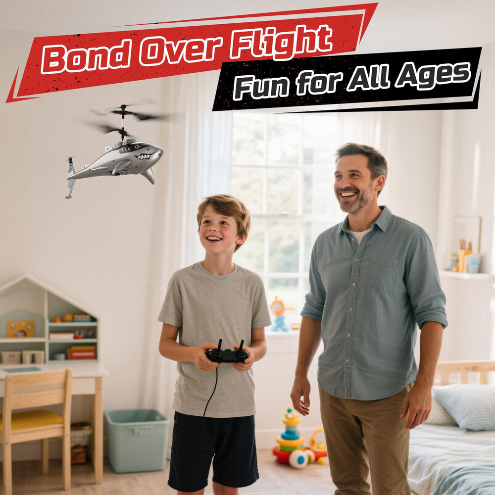 DEERC Shark RC helicopter 2.4GHz remote enables multiplayer fun.
