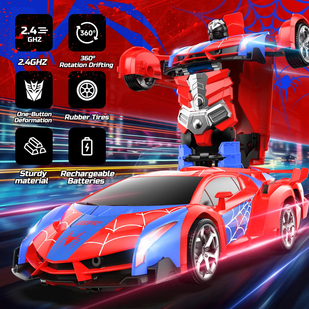 DEERC Spider RC Car LED lights illuminate dynamic moves.