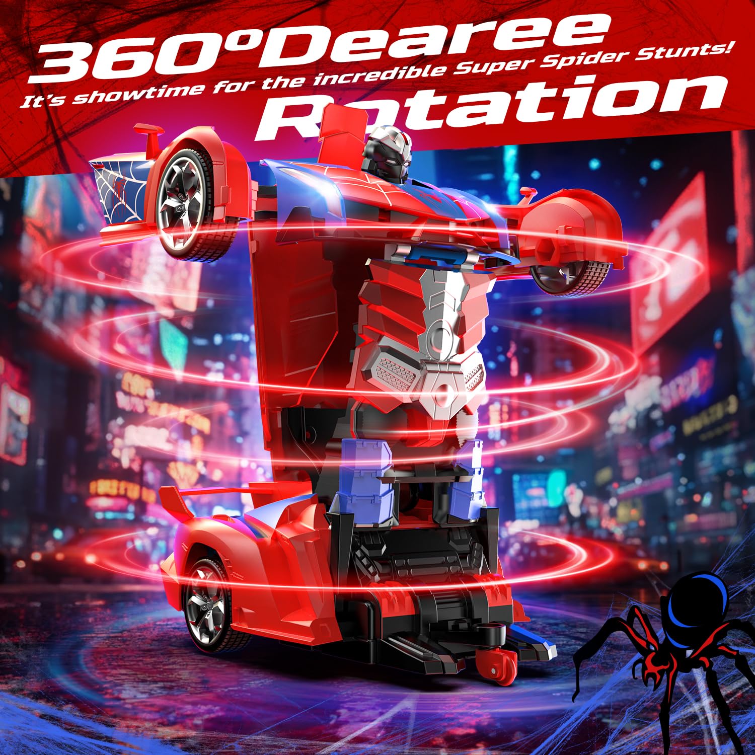 DEERC Spider RC Car in robot mode ready for imaginative adventures.