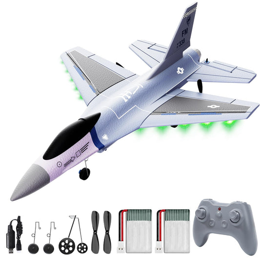 DEERC F16 Fighting Falcon RC plane during assembly demonstrates beginner-friendly controls