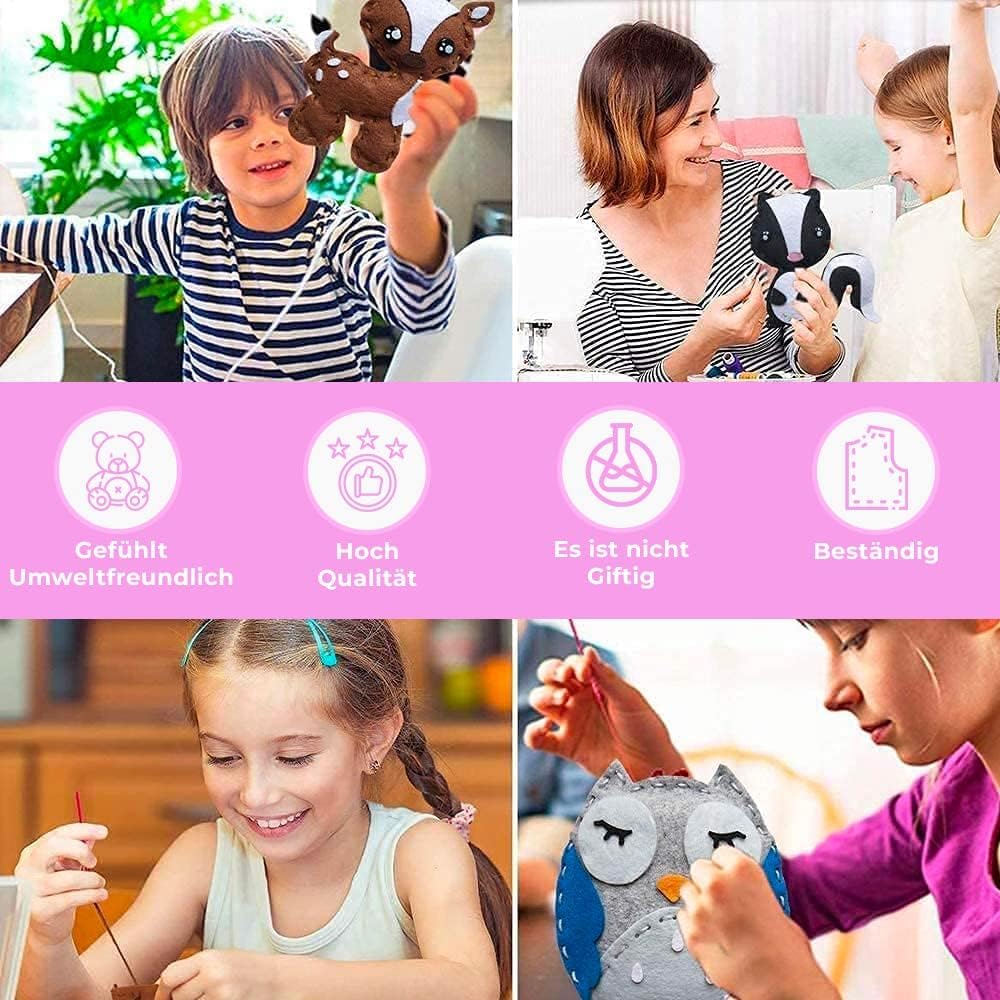 DeFieltro animals figures assembly demonstrates hands-on stitching practice
