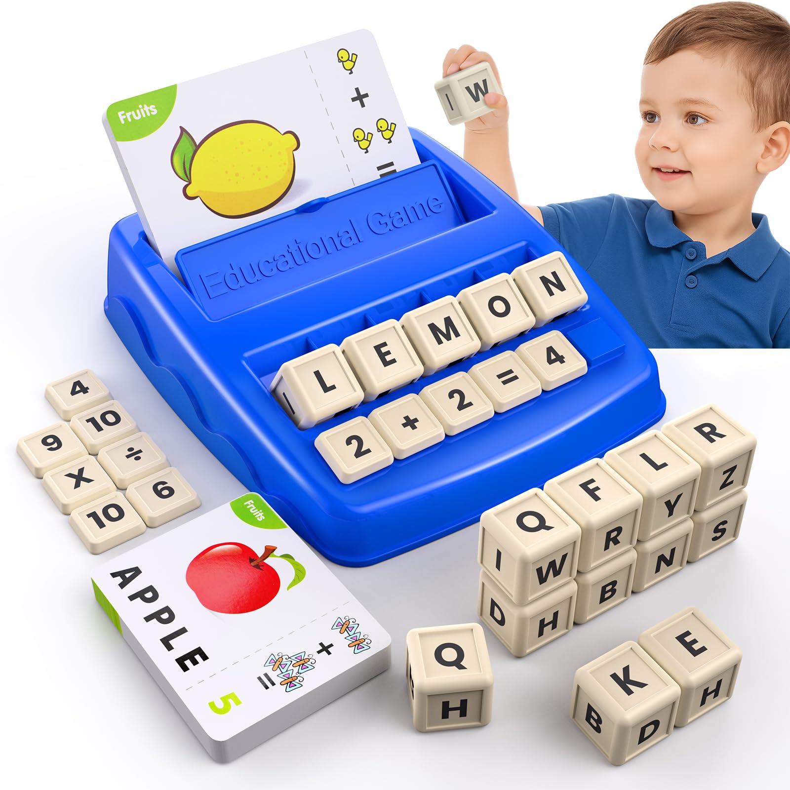 DEGIDEGI matching spelling and math game set with colorful components for learning.