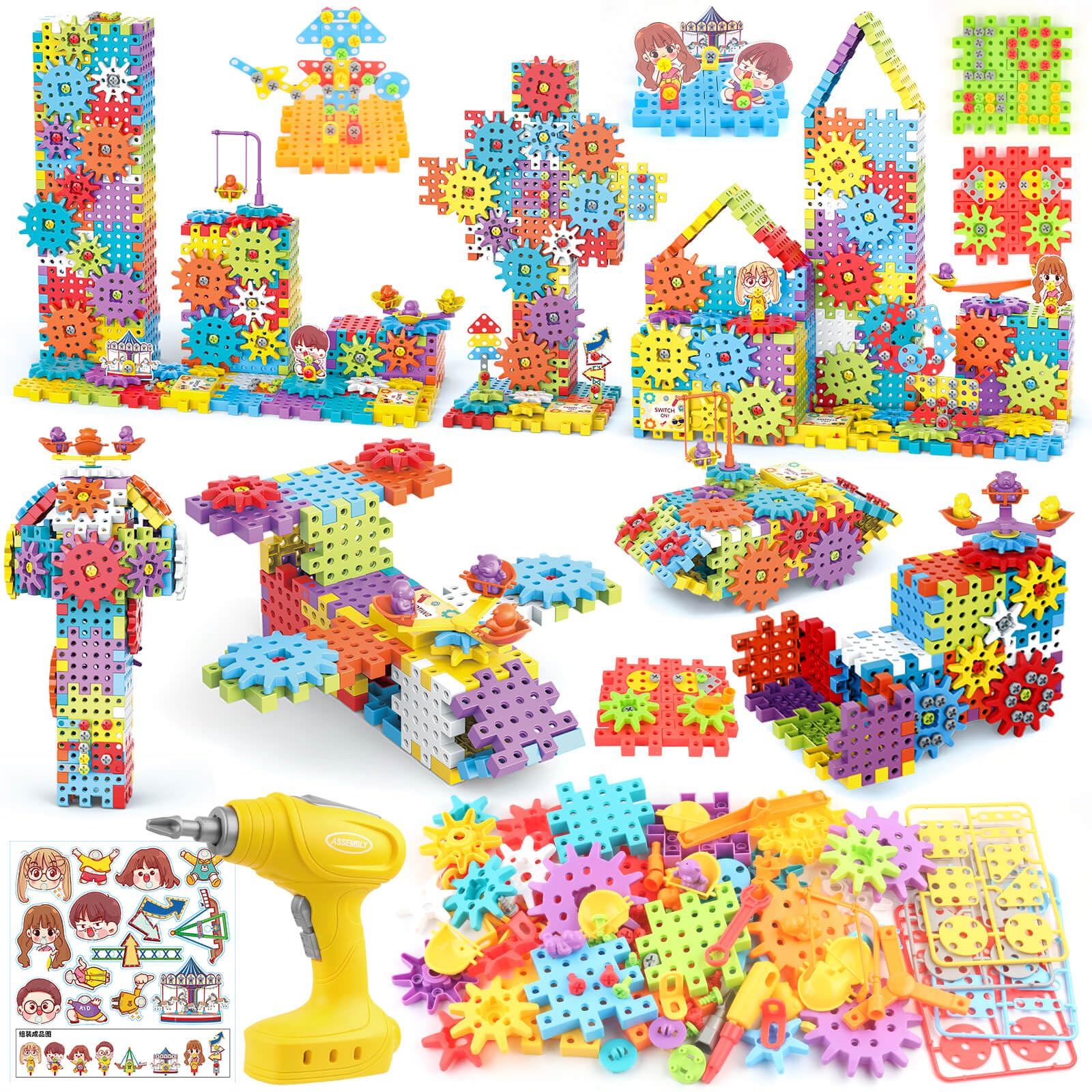 DEKILEA 234-piece gear building set with motor for hands-on STEM play