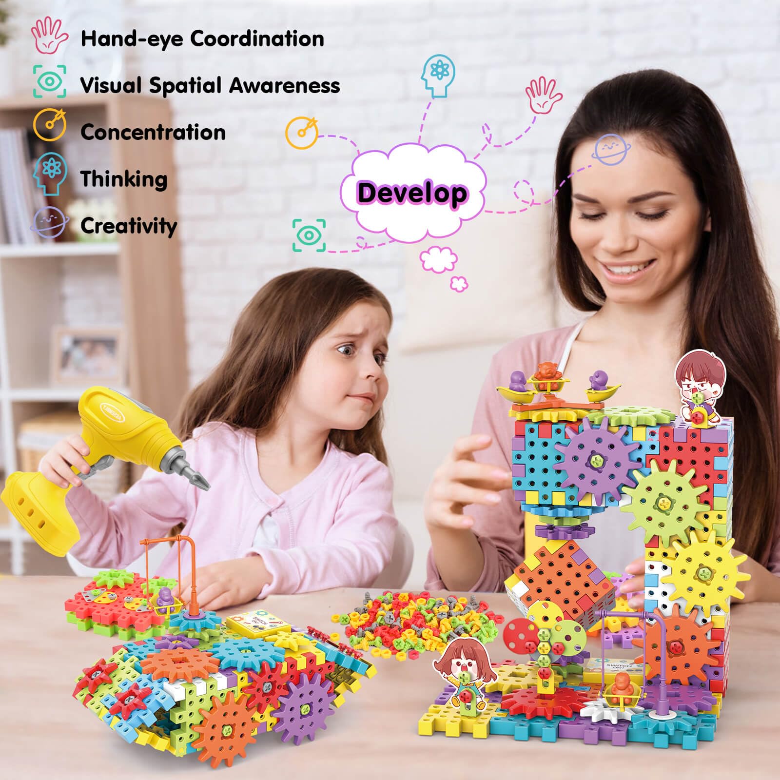 DEKILEA electric drill toy encourages secure assembly with screws and nuts